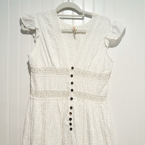 Raga Ariana White Eyelet Lace Midi Dress Cottage Wedding Size Small - Picture 3 of 7